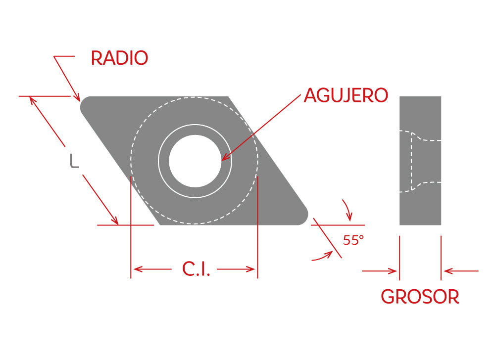 Dorian Tool Inserto DNMG-432-PEM Grado DPC25UT / Diamante, 55°, Negativo, 1/2"