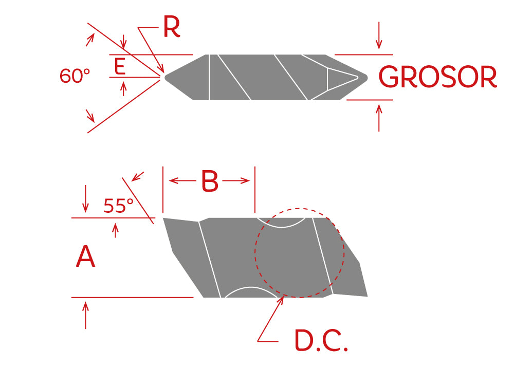 Dorian Tool Inserto DorNotch Doble Grado para Roscado NT-2L-DVP656 Int./Ext. Izquierdo / 0.7mm, 8-36 TPI & 30mm, 7-20 TPI