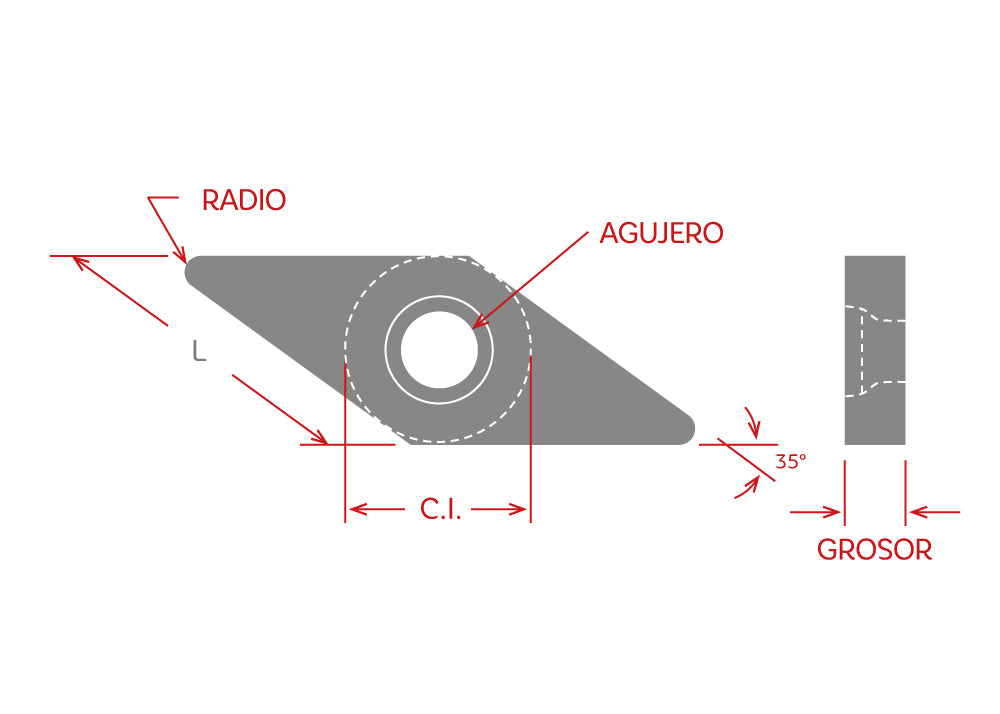 Dorian Tool Inserto VNMG-332-SEF Grado DSP15HT / Diamante, 35°, Negativo, 3/8"