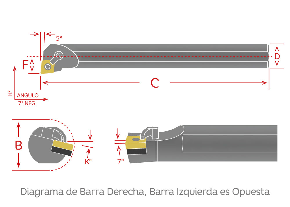 Dorian Tool Barra para Desbaste Derecha S16T-MCLNR-4, Negativa 5° / 1"