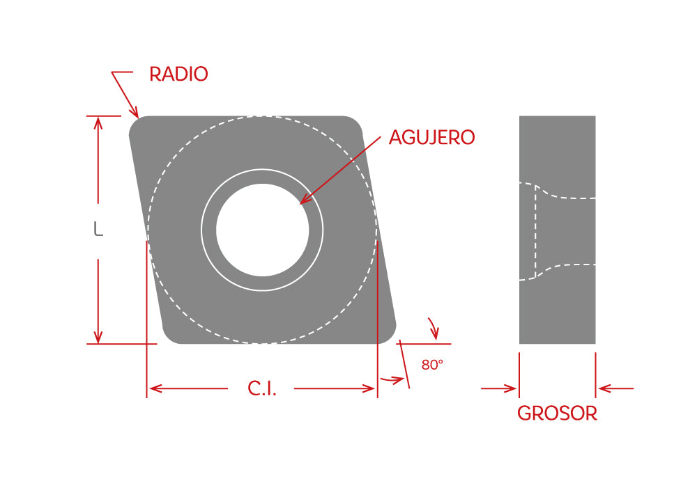 Dorian Tool Inserto CNMG-432-PEX Grado DPC25UT / Diamante, 80°, Negativo, 1/2"